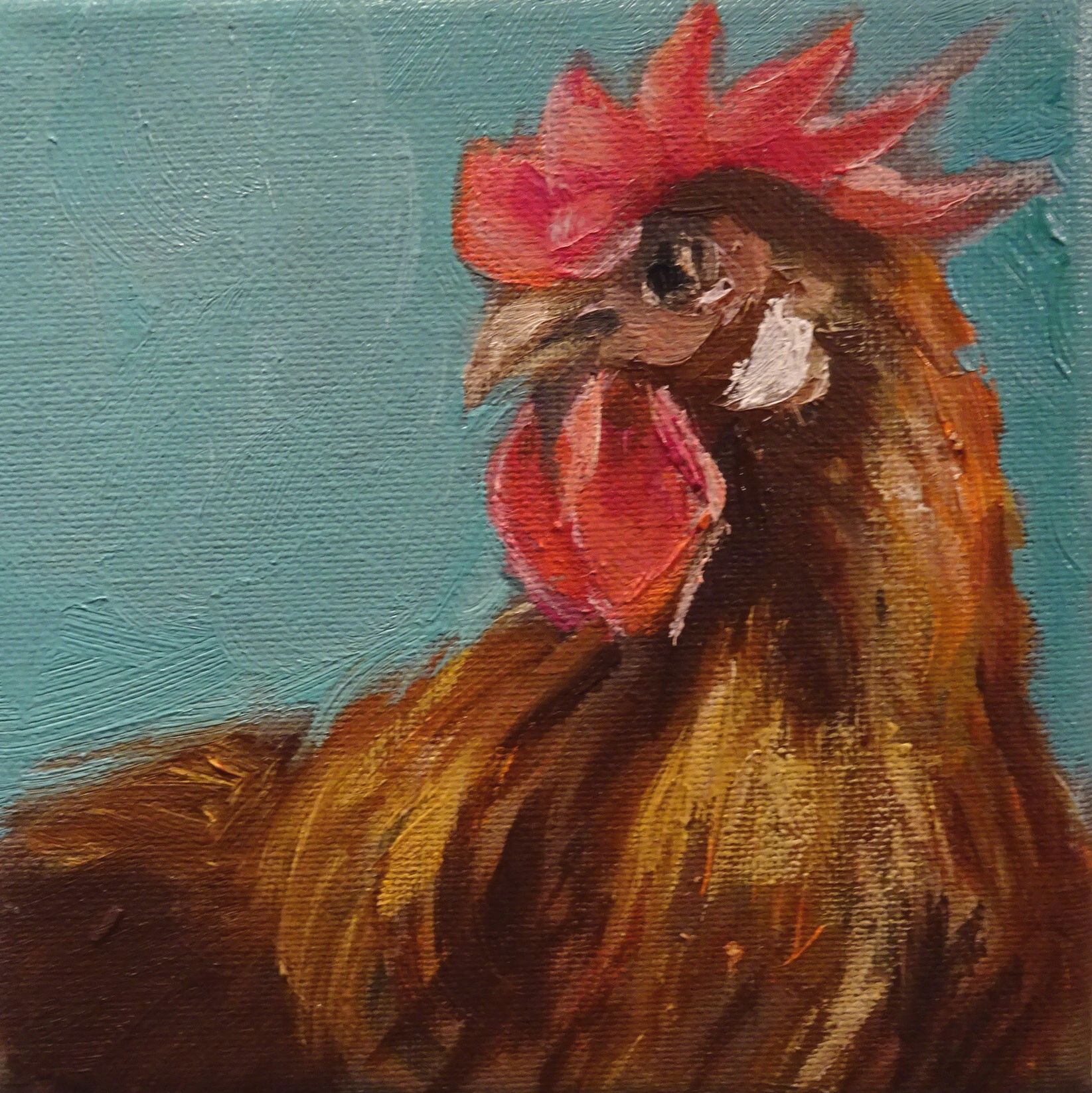 Bild von Franziska Morgner-Fanderl - Stolzer Gockel, Öl, 15 x 15